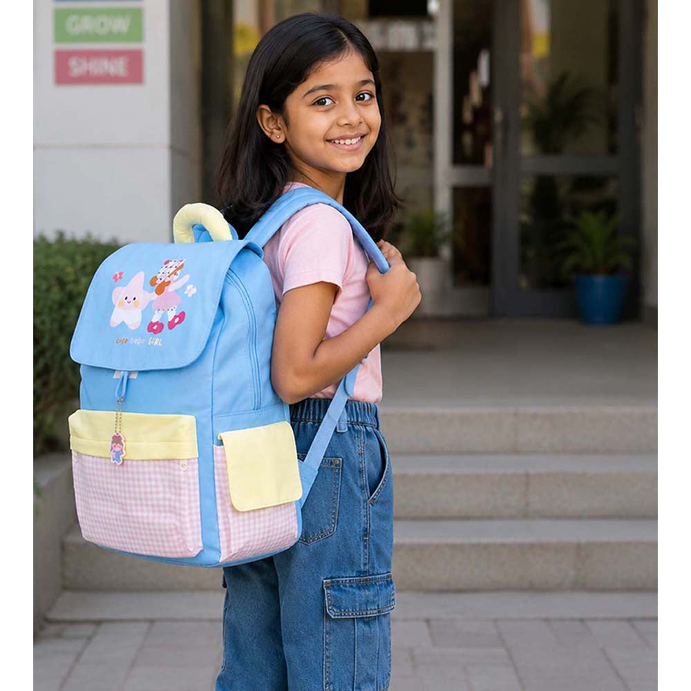 Blue Gingham Girl Star Backpack with Keychain for Kids & Teens