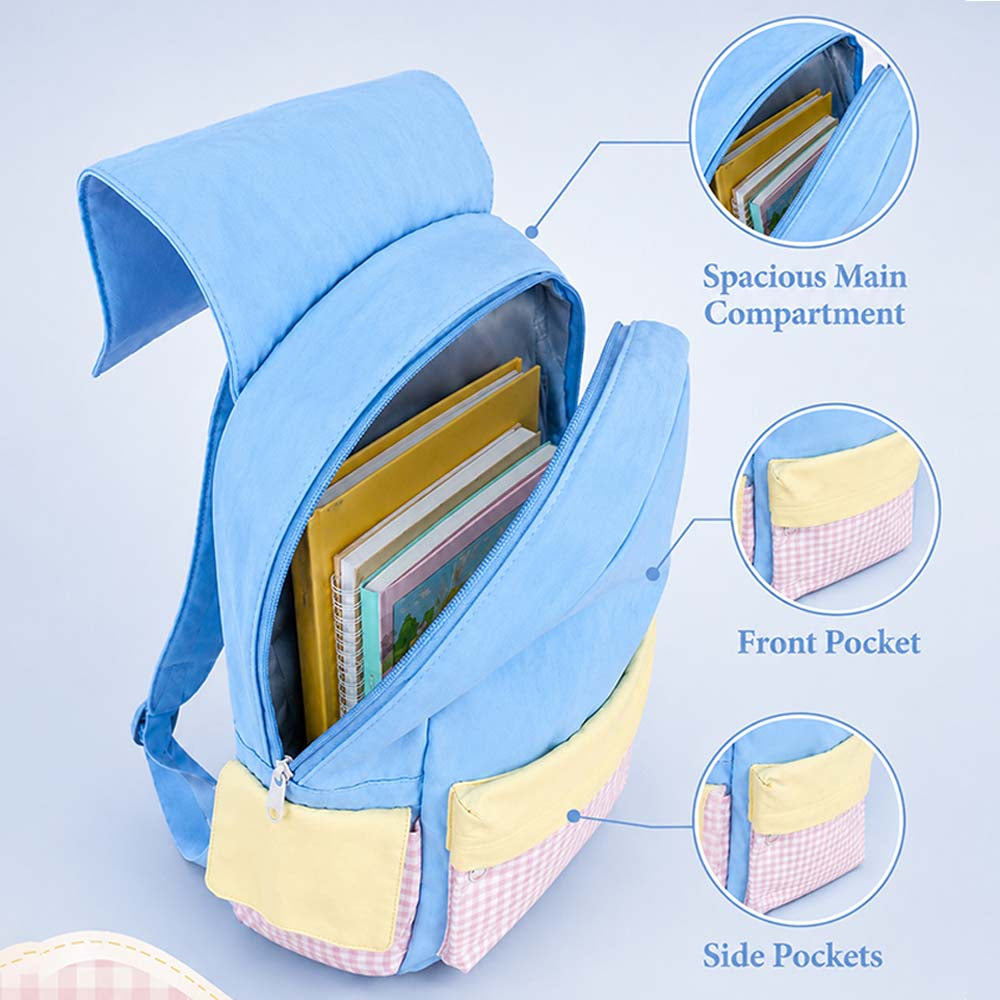 Blue Gingham Girl Star Backpack with Keychain for Kids & Teens