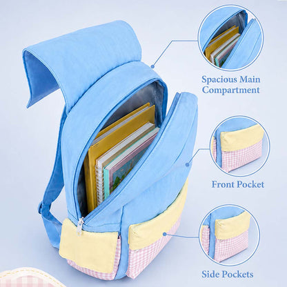 Blue Gingham Girl Star Backpack with Keychain for Kids & Teens