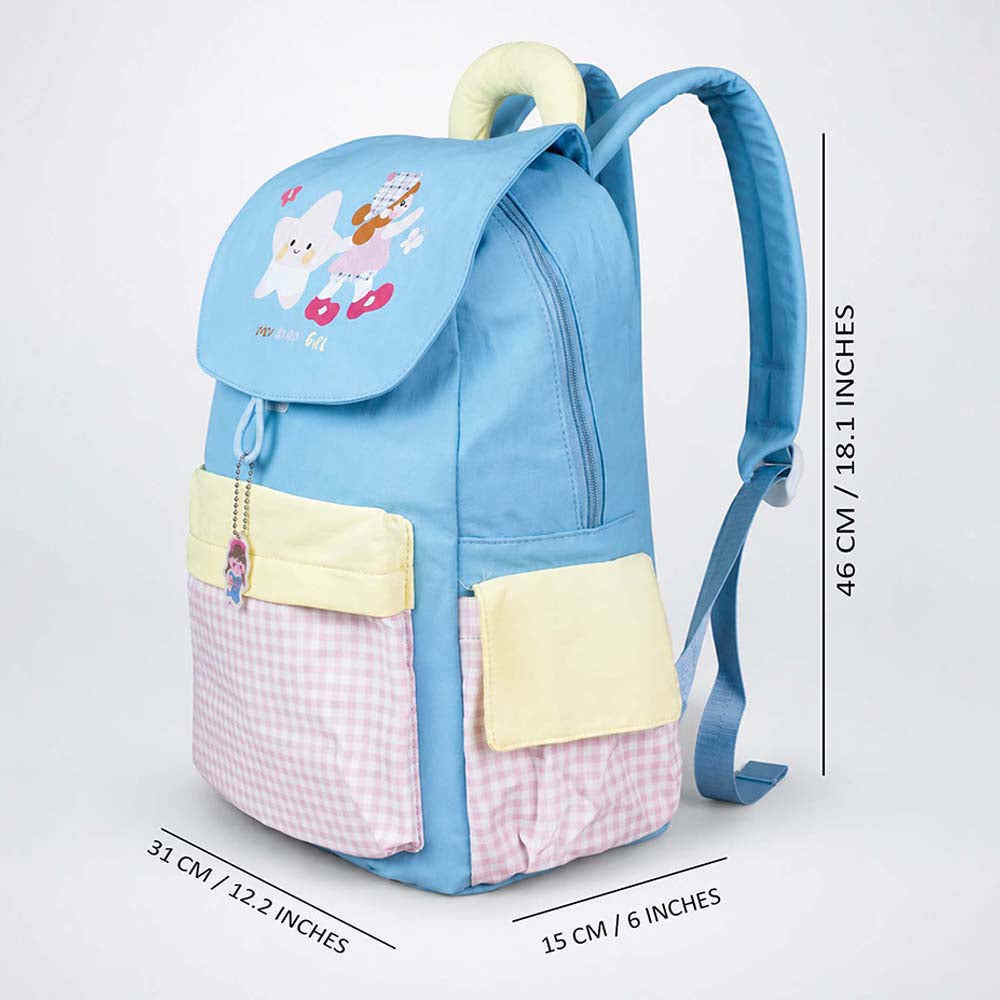 Blue Gingham Girl Star Backpack with Keychain for Kids & Teens
