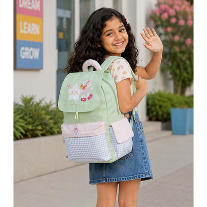 Green Gingham Girl Star Backpack with Keychain for Kids & Teens