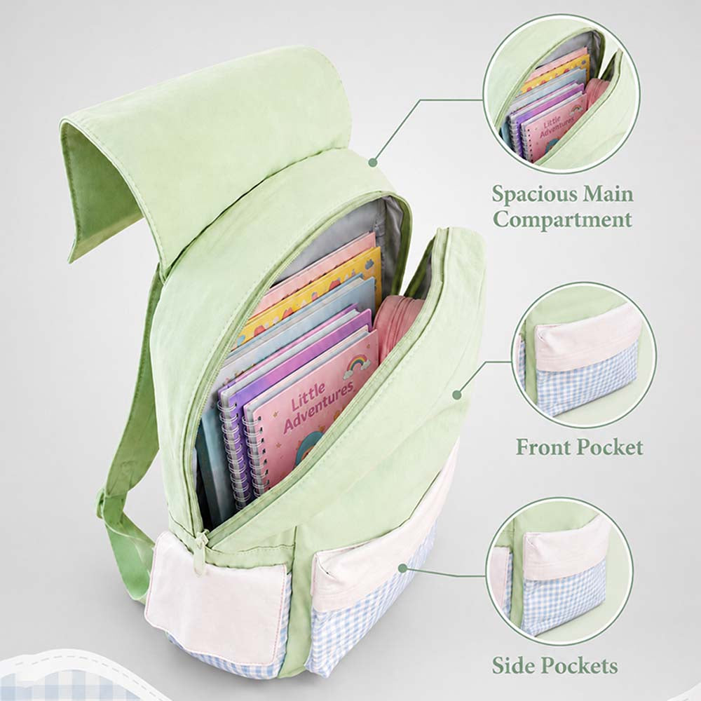 Green Gingham Girl Star Backpack with Keychain for Kids & Teens