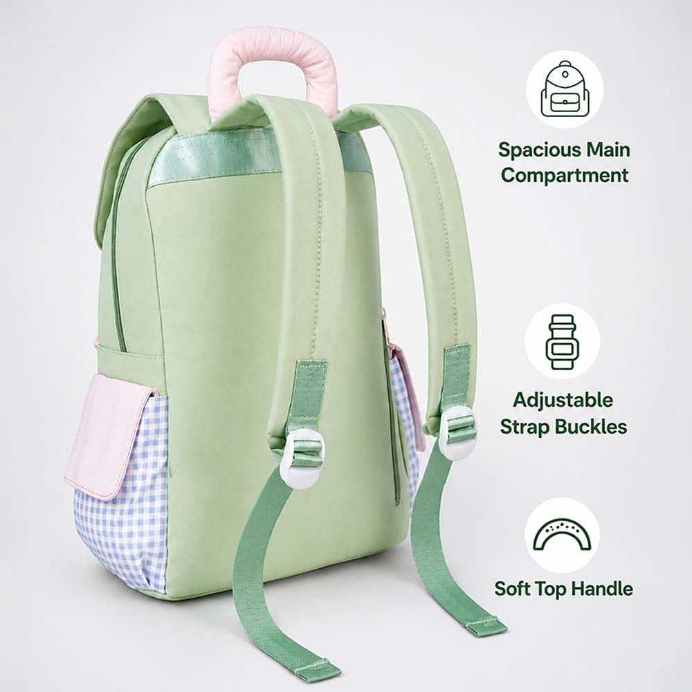 Green Gingham Girl Star Backpack with Keychain for Kids & Teens