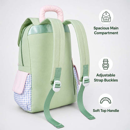Green Gingham Girl Star Backpack with Keychain for Kids & Teens