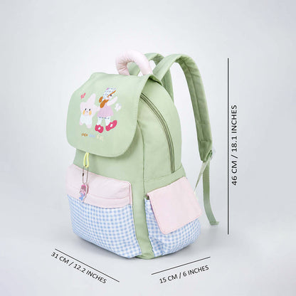 Green Gingham Girl Star Backpack with Keychain for Kids & Teens