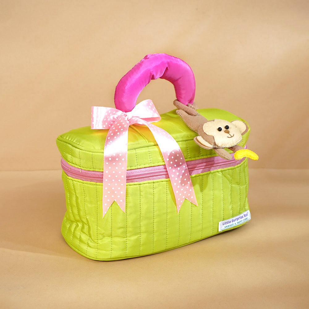 13 pcs Pink Monkey soft satin pouch Newborn Hamper /Gift Box for Baby, 0-6 months - Little Surprise Box