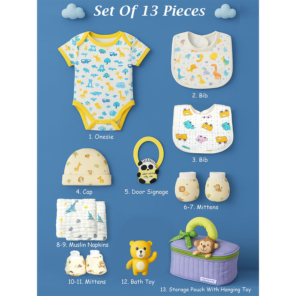 13 pcs Purple Monkey soft satin pouch Newborn Hamper /Gift Box for Baby, 0-6 months - Little Surprise Box