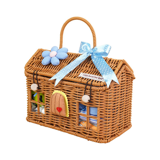 15 pcs Blue Blessed Home cane basket Newborn Hamper/Gift Box for Baby Boy, 0-6 months - Little Surprise Box