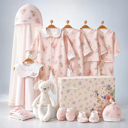 15 pcs Bunny Wings Floral Newborn Baby Girl Gift Box – All-Season Gift Hamper(0–6 Months)