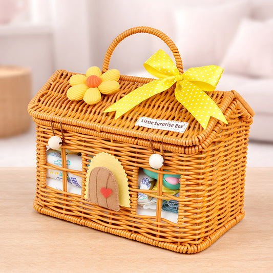 15 pcs Yellow Blessed Home cane basket Neutral gender Newborn Hamper/Giftbox set for Newborn Baby Girl/Boy,0-6 months -