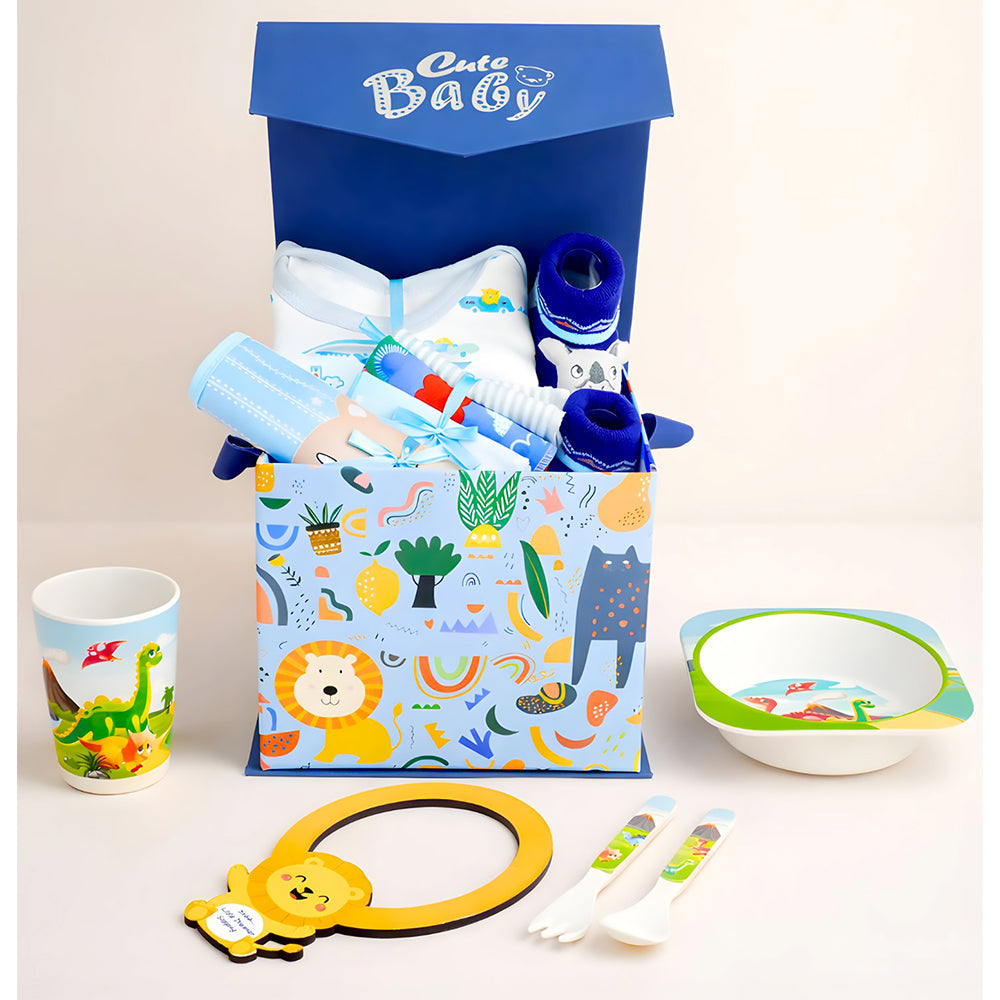 16pcs Blue King Lion Newborn Hamper/Gift Box for Baby Boy, 0-6 months - Little Surprise Box
