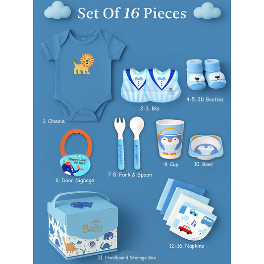 16 pcs Blue Whale Newborn Hamper/Gift Box for Baby, 0-6 months - Little Surprise Box