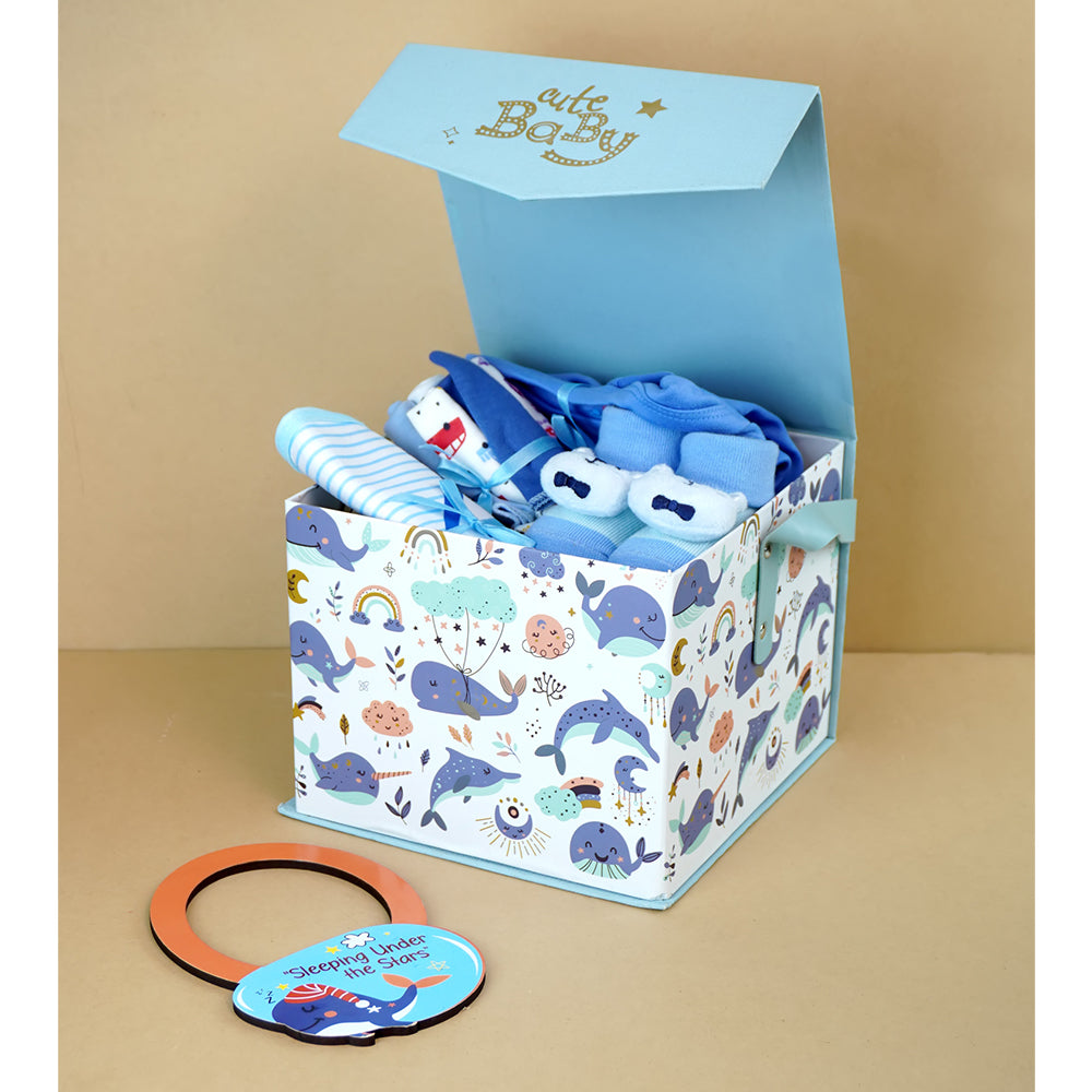 16 pcs Blue Whale Newborn Hamper/Gift Box for Baby, 0-6 months - Little Surprise Box