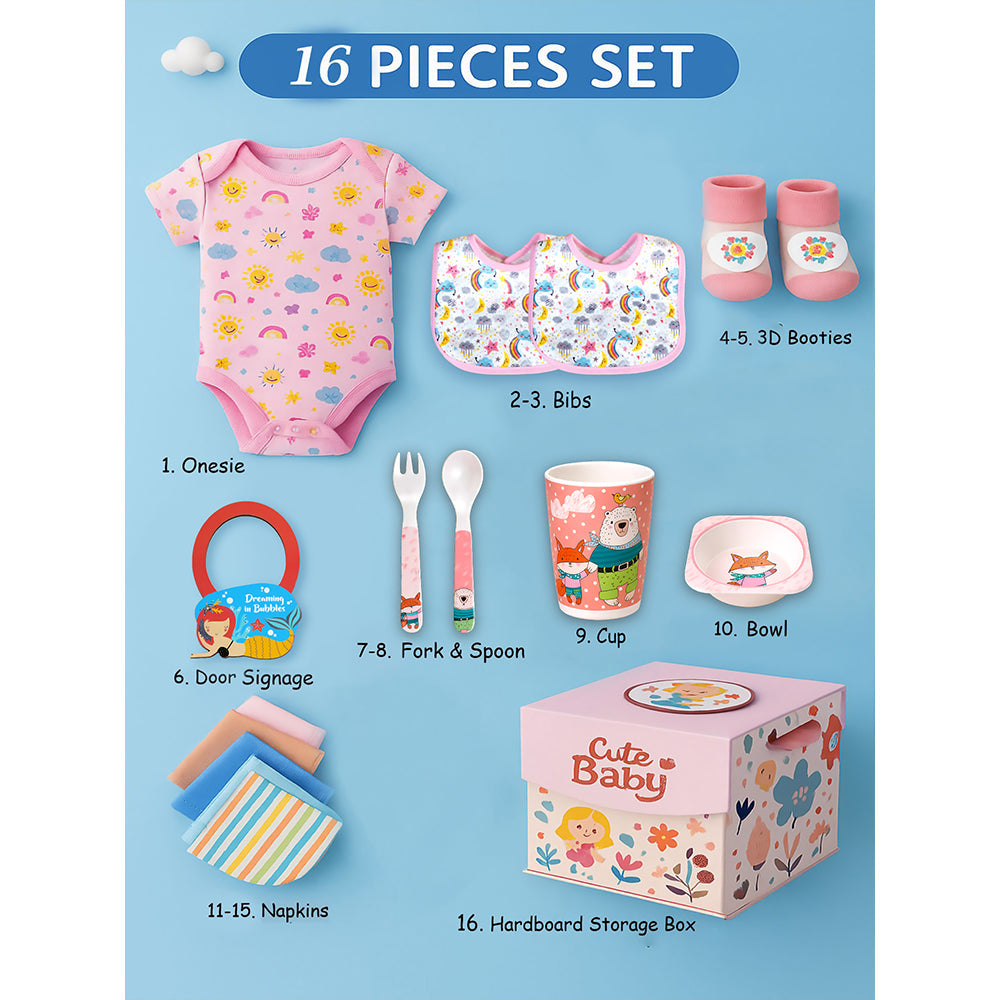16pcs Pink Mermaid Newborn Hamper/Gift Box for Baby Girl, 0-6 months - Little Surprise Box