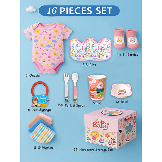 16pcs Pink Mermaid Newborn Hamper/Gift Box for Baby Girl, 0-6 months - Little Surprise Box