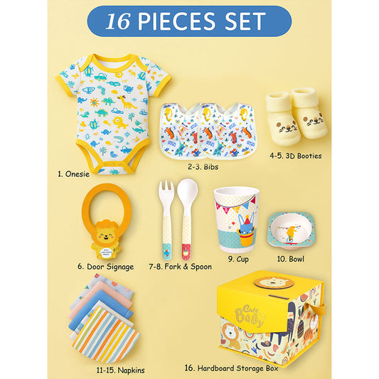 16 pcs Yellow King Lion Newborn Hamper/Gift Box for Baby Boy/Baby Girl, 0-6 months - Little Surprise Box