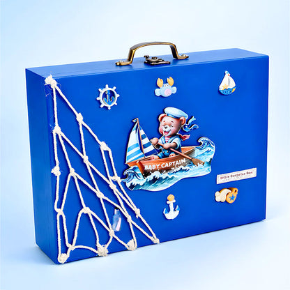 18pcs Nautical Wooden Suitcase Giftbox for a newborn Baby Boy, All season wear Giftset for Baby, 0-6 months - Little