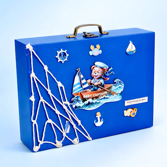 18pcs Nautical Wooden Suitcase Giftbox for a newborn Baby Boy, All season wear Giftset for Baby, 0-6 months - Little