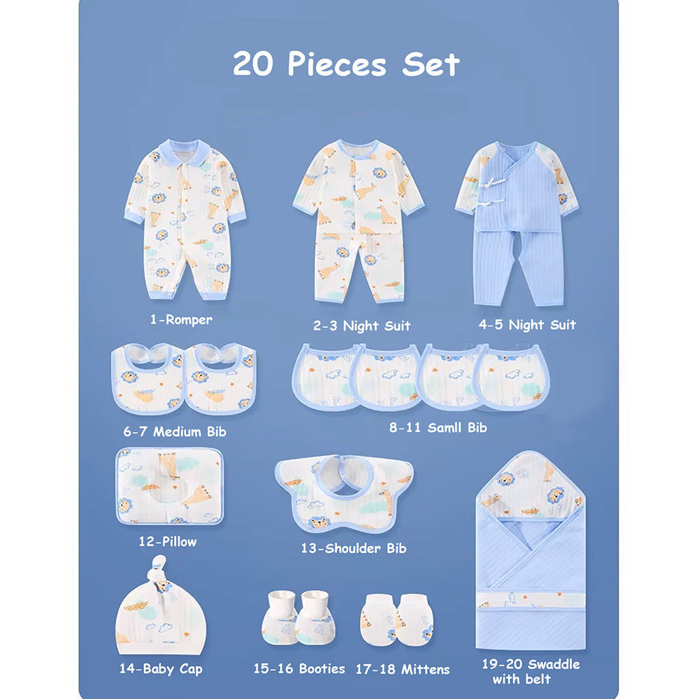 20 pcs Blue Animal Kingdom Newborn Baby Girl/ Boy Gift Box, all season wear Hamper, (0 - 12 months) - Little Surprise Box