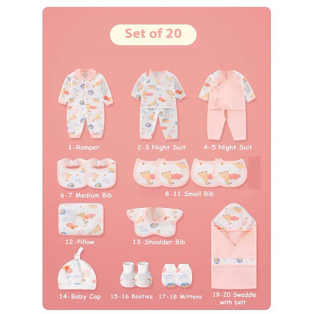 20 pcs Pink Animal Kingdom Newborn Baby Girl/ Boy Gift Box, all season wear Hamper, (0 - 12 months) - Little Surprise Box