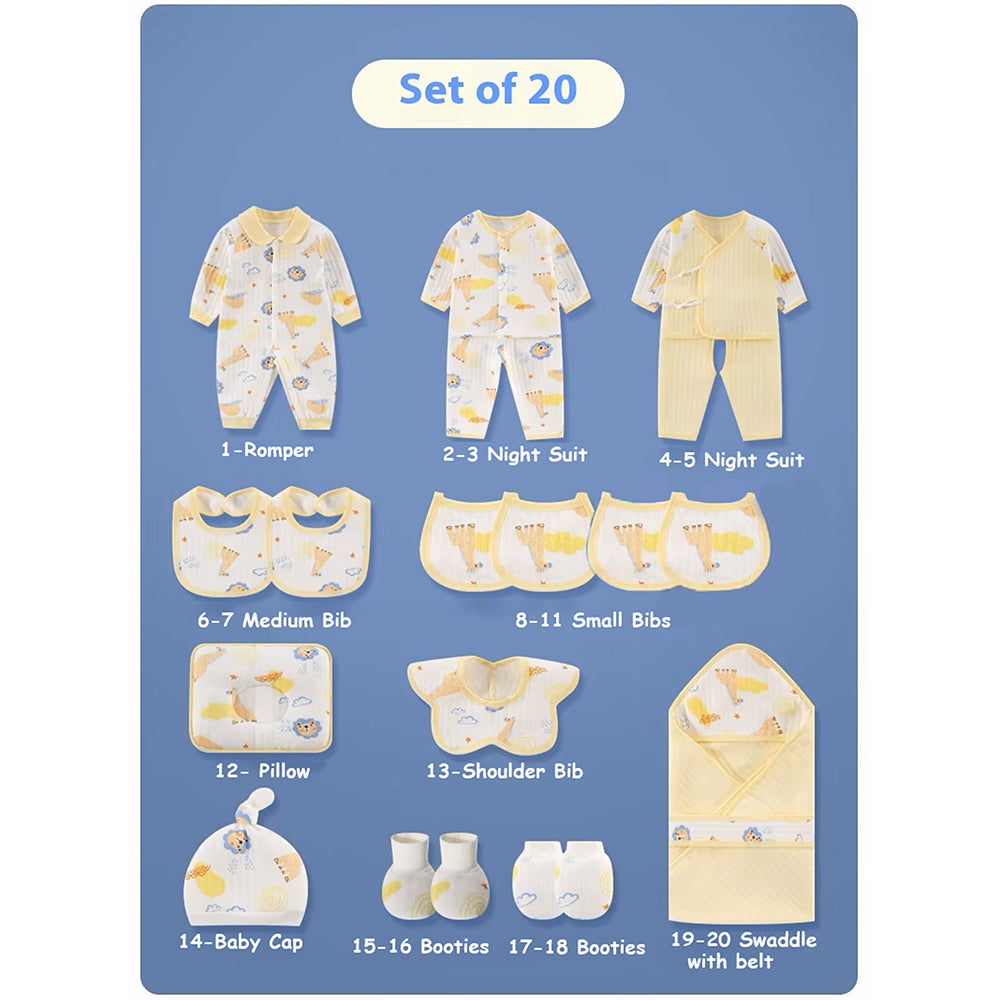 20 pcs Yellow Animal Kingdom Newborn Baby Girl/ Boy Gift Box, all season wear Hamper, (0 - 12 months) - Little Surprise Box