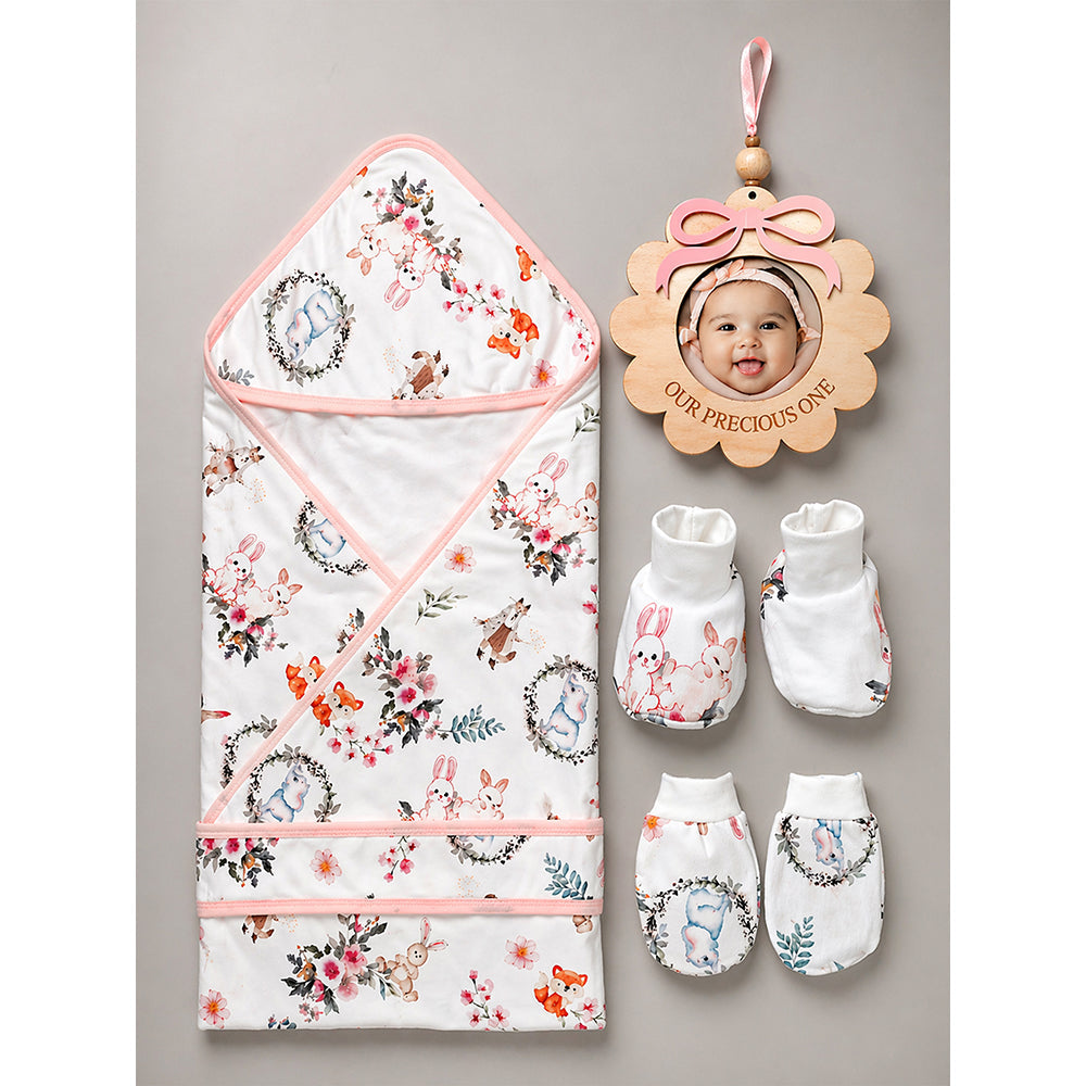 20 pcs, Woodland Rabbit Cane Basket themed Newborn Baby Girl All Season wear,Gift Hamper set,0-12 months - Little Surprise