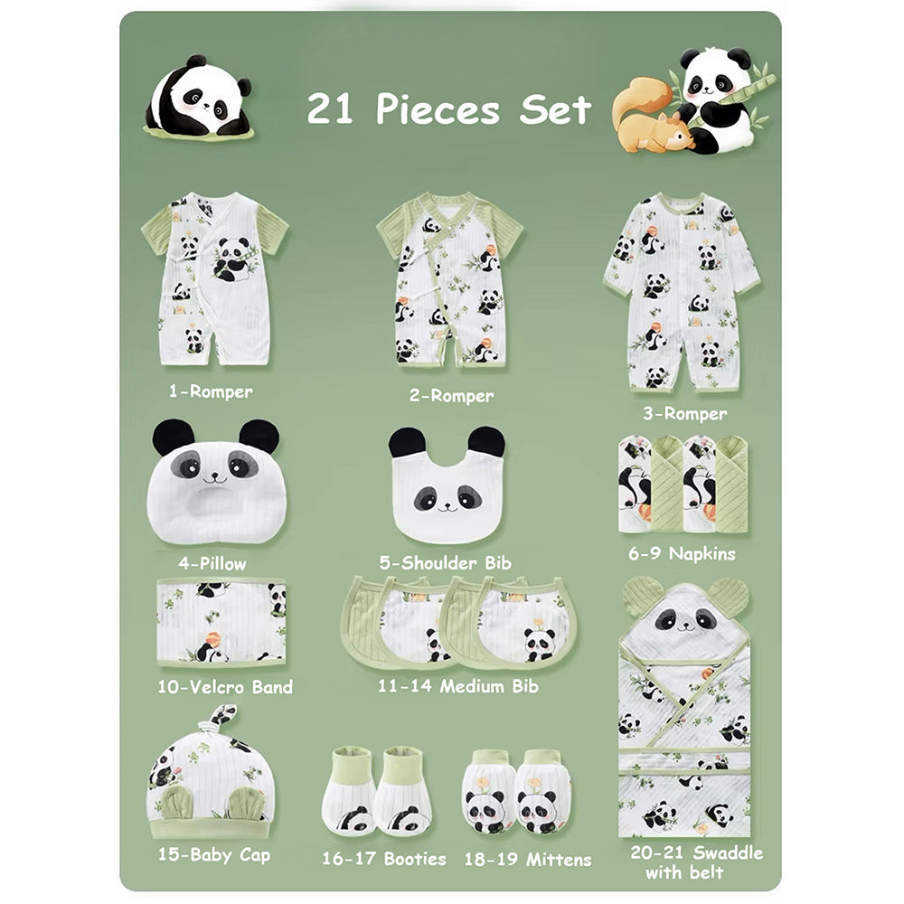 21 pcs Green Big Panda Newborn Baby Girl/ Boy Gift Box, all season wear Hamper, (0 - 12 months) - Little Surprise Box