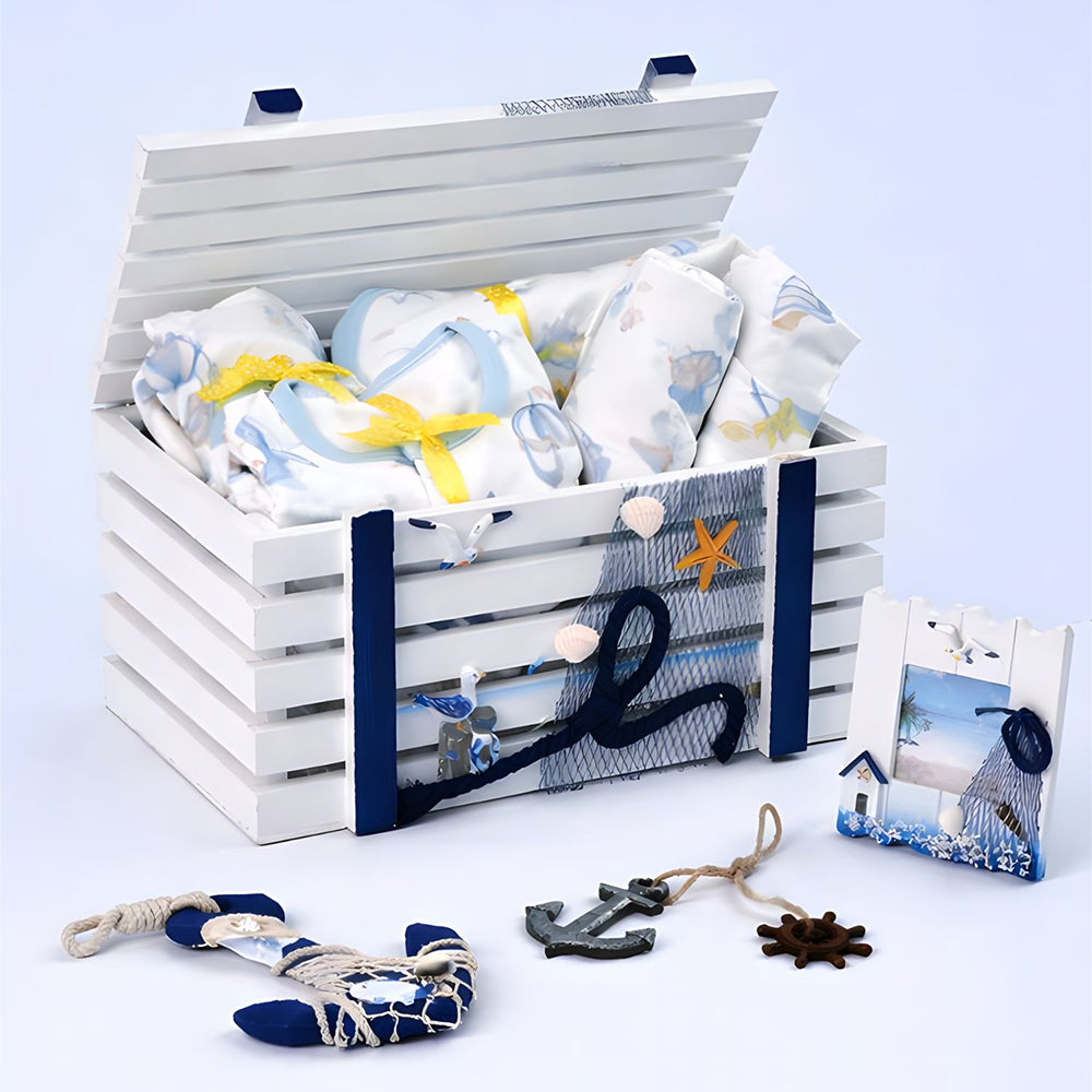21 pcs Nautical Wooden Treasure Chest Gift hamper for a newborn baby, Giftset for a baby, 0-12 months - Little Surprise Box