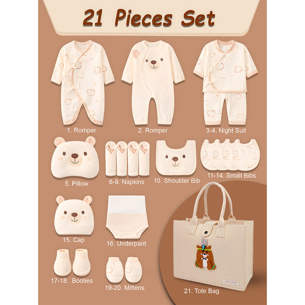 21pcs Woodland Bear Totebag Hamper for Newborn Baby Boy / Baby Girl, Giftset for Baby, All Season wear, 0-12 months -