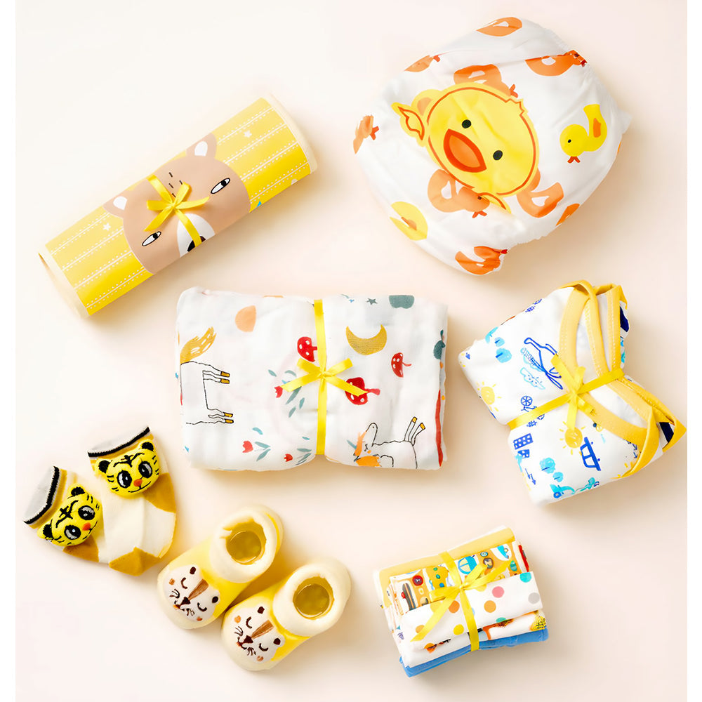 22pcs Super cute Green & Purple Neutral Gender Home Newborn Hamper/Gift Box for Baby, 0-6 months - Little Surprise Box