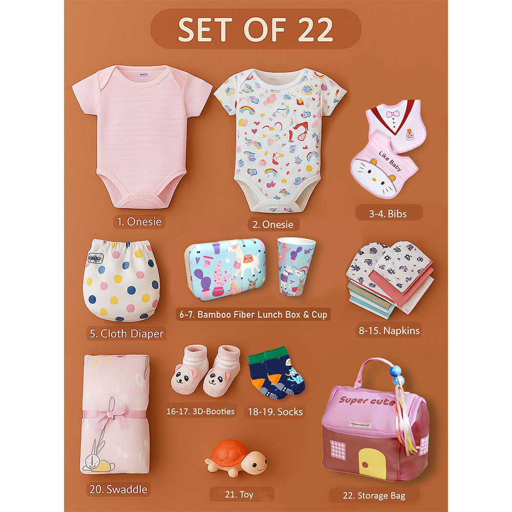 22pcs Super cute Pink Home Newborn Hamper /Gift Box for Baby, 0-6 months - Little Surprise Box