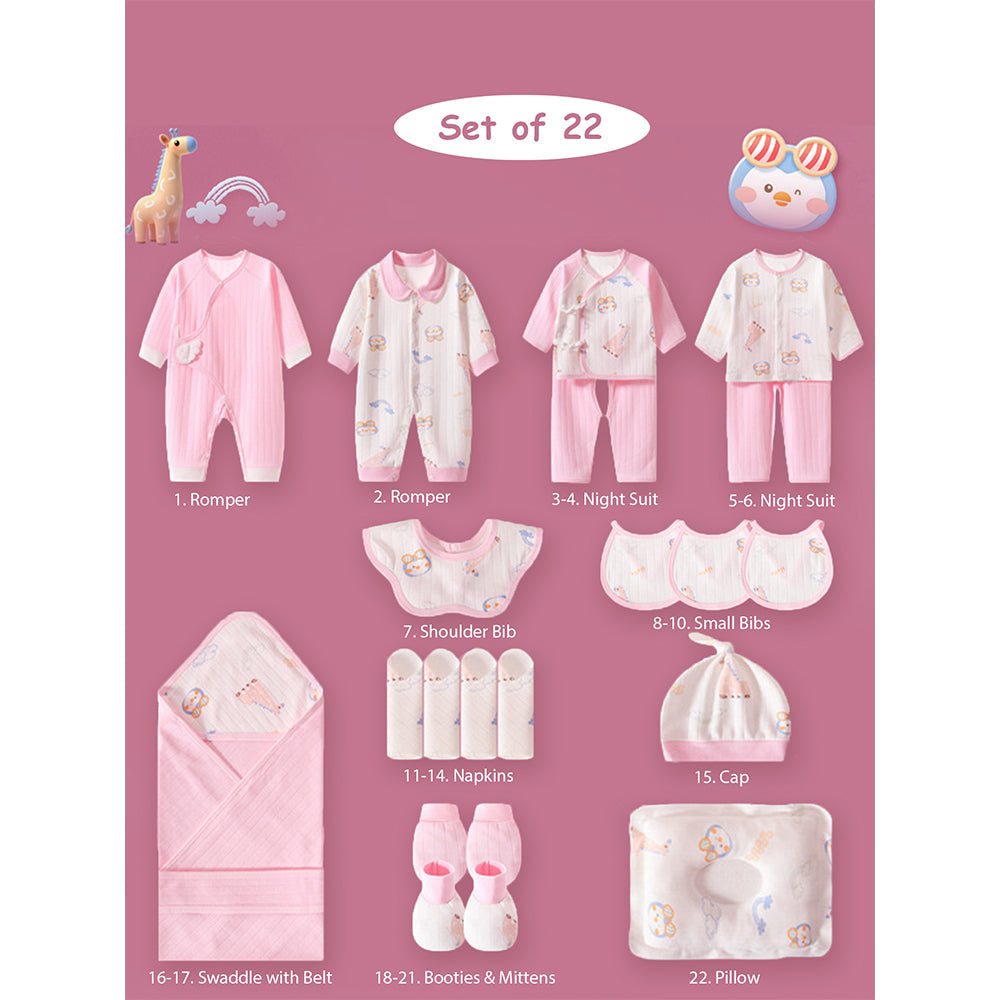 22pcs Pink Penguin Newborn Baby Girl/ Boy Gift Box, all season wear Gift Hamper, (0 - 12 months) - Little Surprise Box