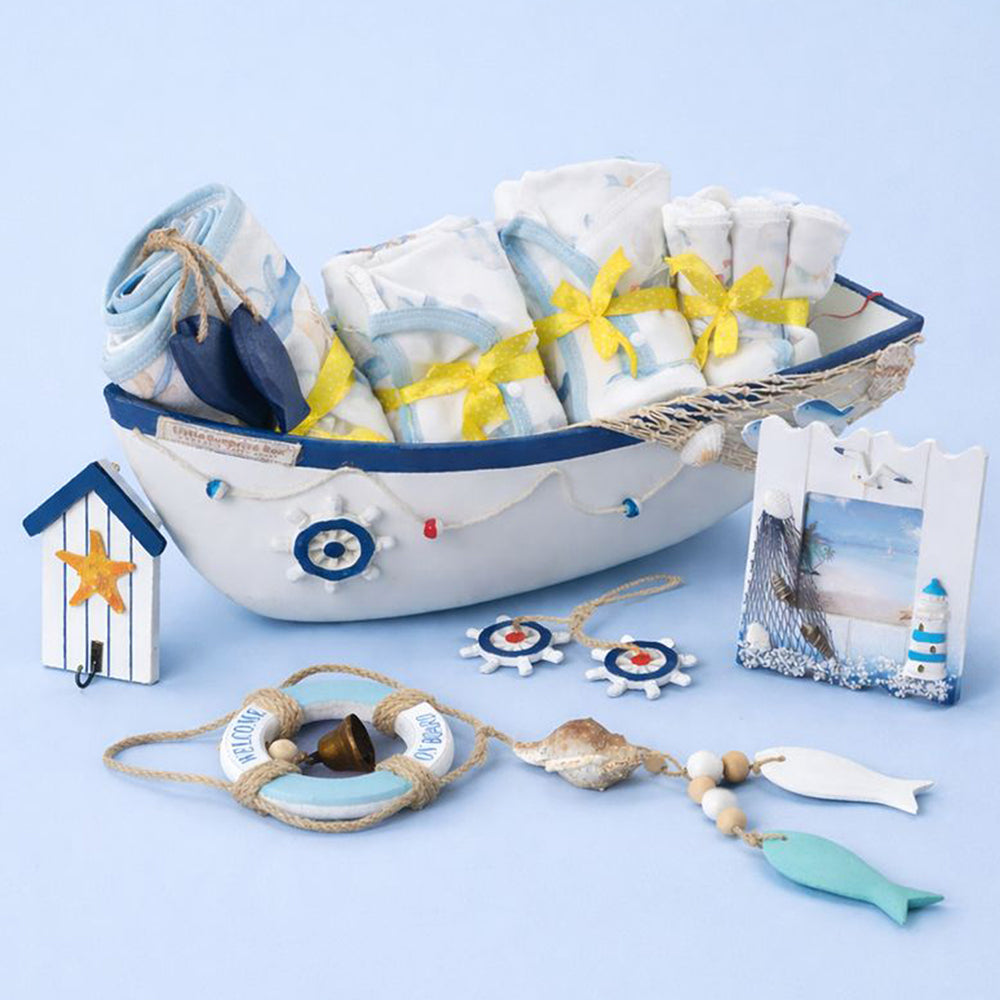 23 pcs Nautical Big Wooden Boat, Gift hamper for a newborn baby, Giftset for a baby, 0-12 months - Little Surprise Box