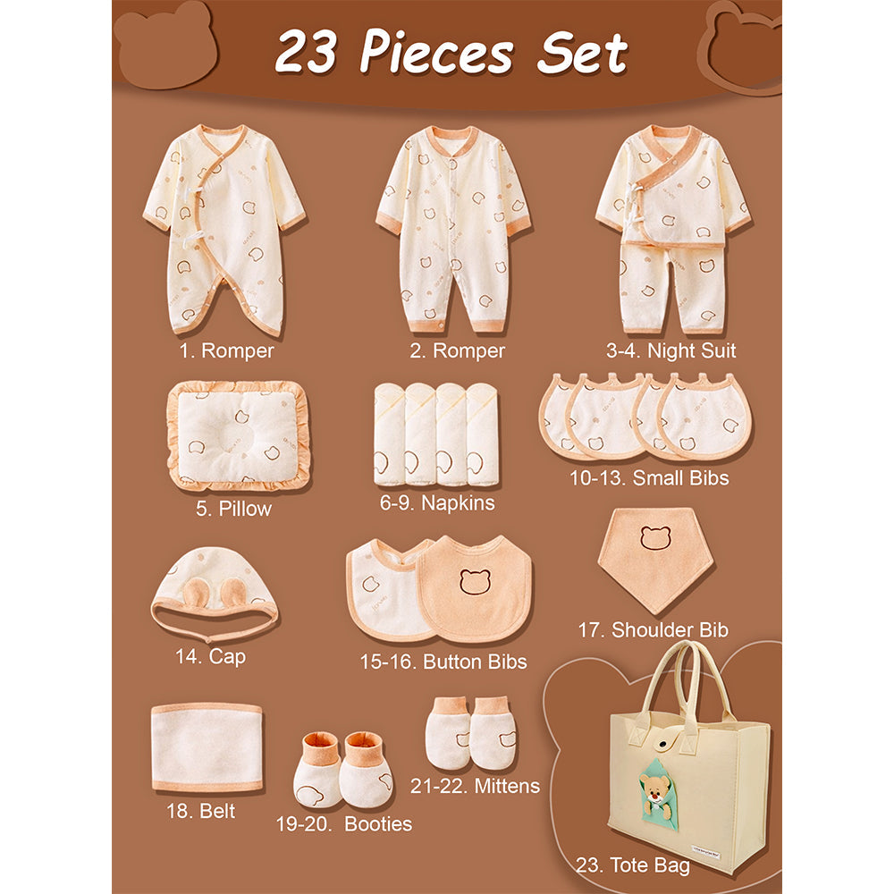 23pcs Envelope Bear Totebag Hamper for Newborn Baby Boy / Baby Girl, Giftset for Baby, All Season wear, 0-12 months -