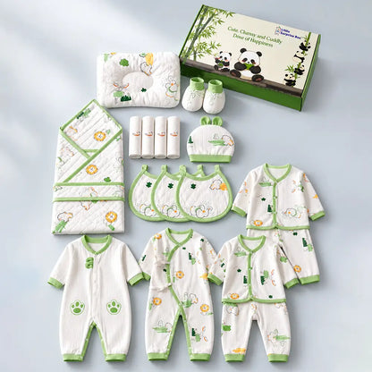 24 pcs Green Safari Animals Newborn Baby Girl/Boy Gift Box – All-Season Gift Hamper(0–6 Months)