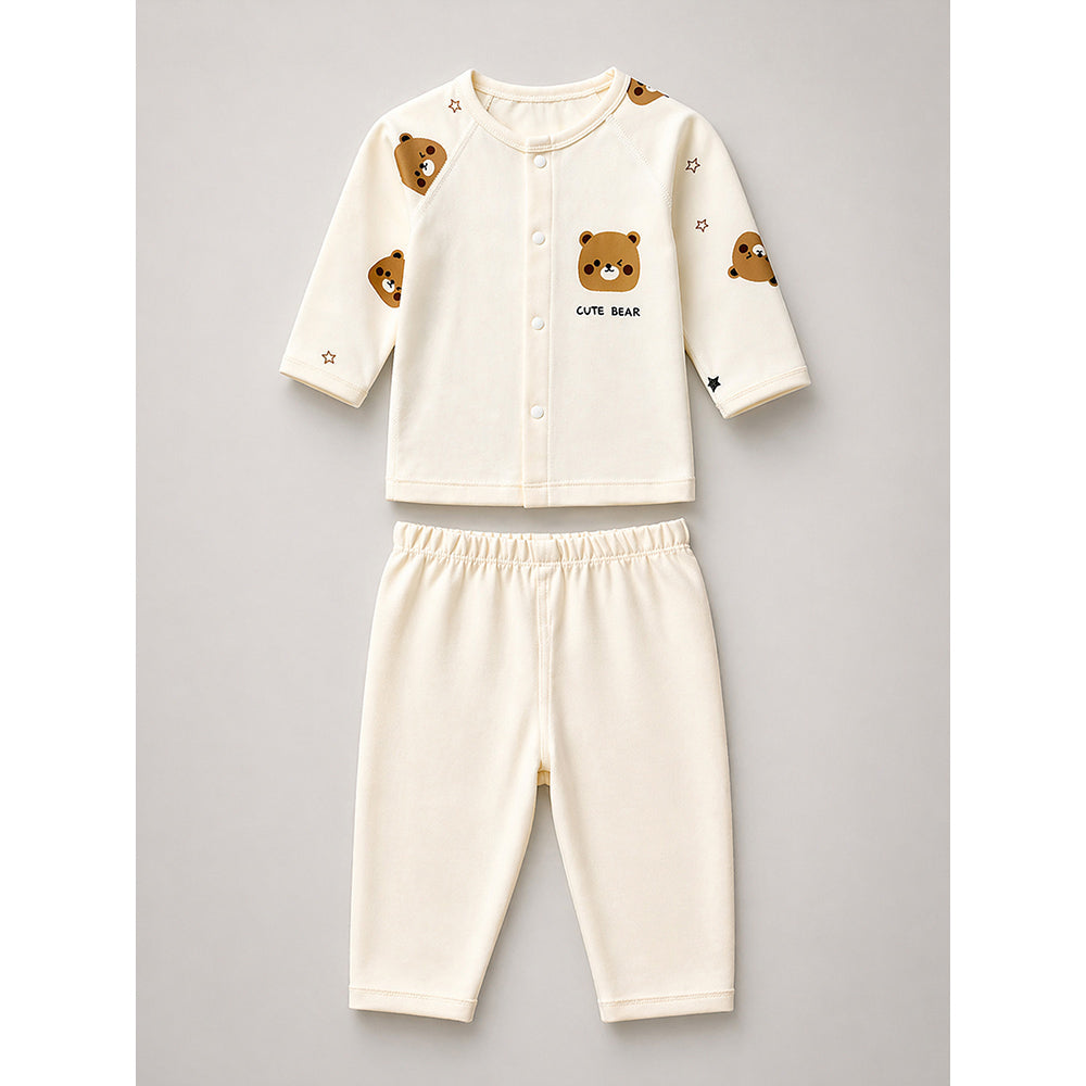 25 pcs Beige Bear Hamper for Newborn Boy/Girl, All Season wear hamper with luxury designed blue storage cane basket 0-12