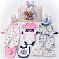 25 pcs, Twin Boy & Girl White cane basket themed Newborn Baby Boy, All Season wear,Gift Hamper set, 0-6 months - Little