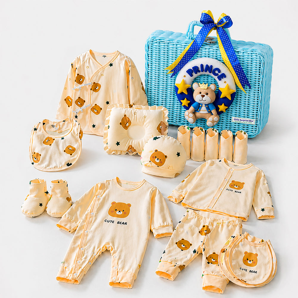 25 pcs Prince Hamper for Newborn Boy, All Season wear hamper with luxury designed blue storage cane basket 0-12 months -