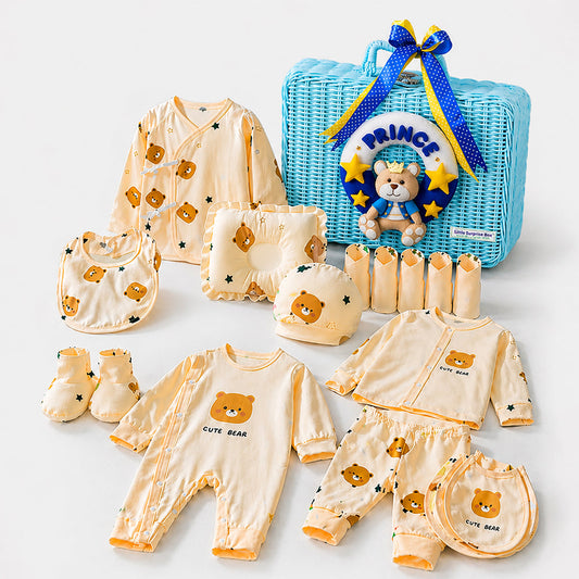 25 pcs Prince Hamper for Newborn Boy, All Season wear hamper with luxury designed blue storage cane basket 0-12 months -