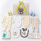 25 pcs, Twin Boys White cane basket themed Newborn Baby Boy, All Season wear,Gift Hamper set, 0-6 months - Little Surprise