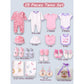 25 pcs, Twin Girls White cane basket themed Newborn Baby Boy, All Season wear,Gift Hamper set, 0-6 months - Little Surprise