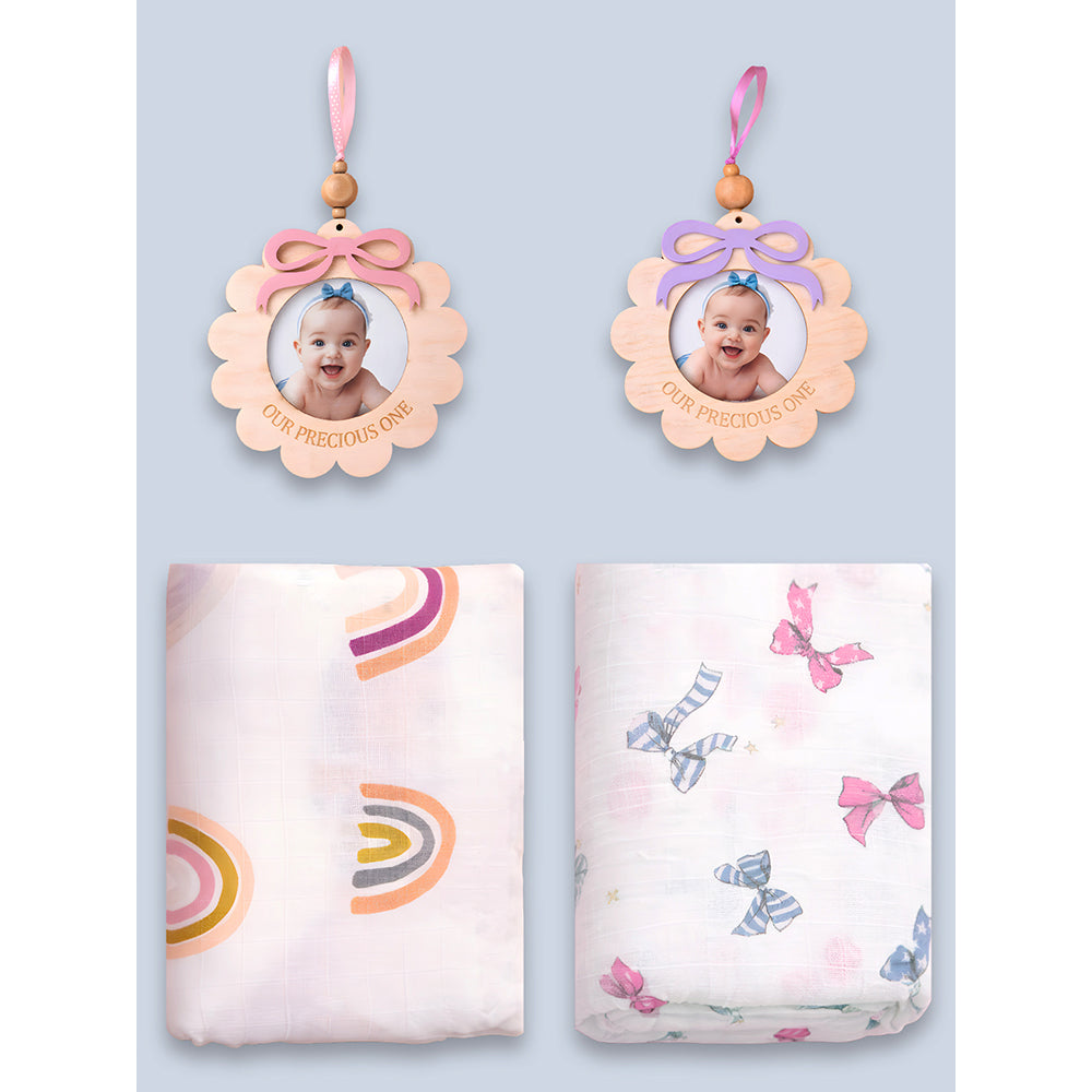 25 pcs, Twin Girls White cane basket themed Newborn Baby Boy, All Season wear,Gift Hamper set, 0-6 months - Little Surprise