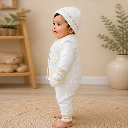 6-Piece Flower Brown & Ivory Premium Knitted Winter Head-to-Toe Clothing Set for Baby