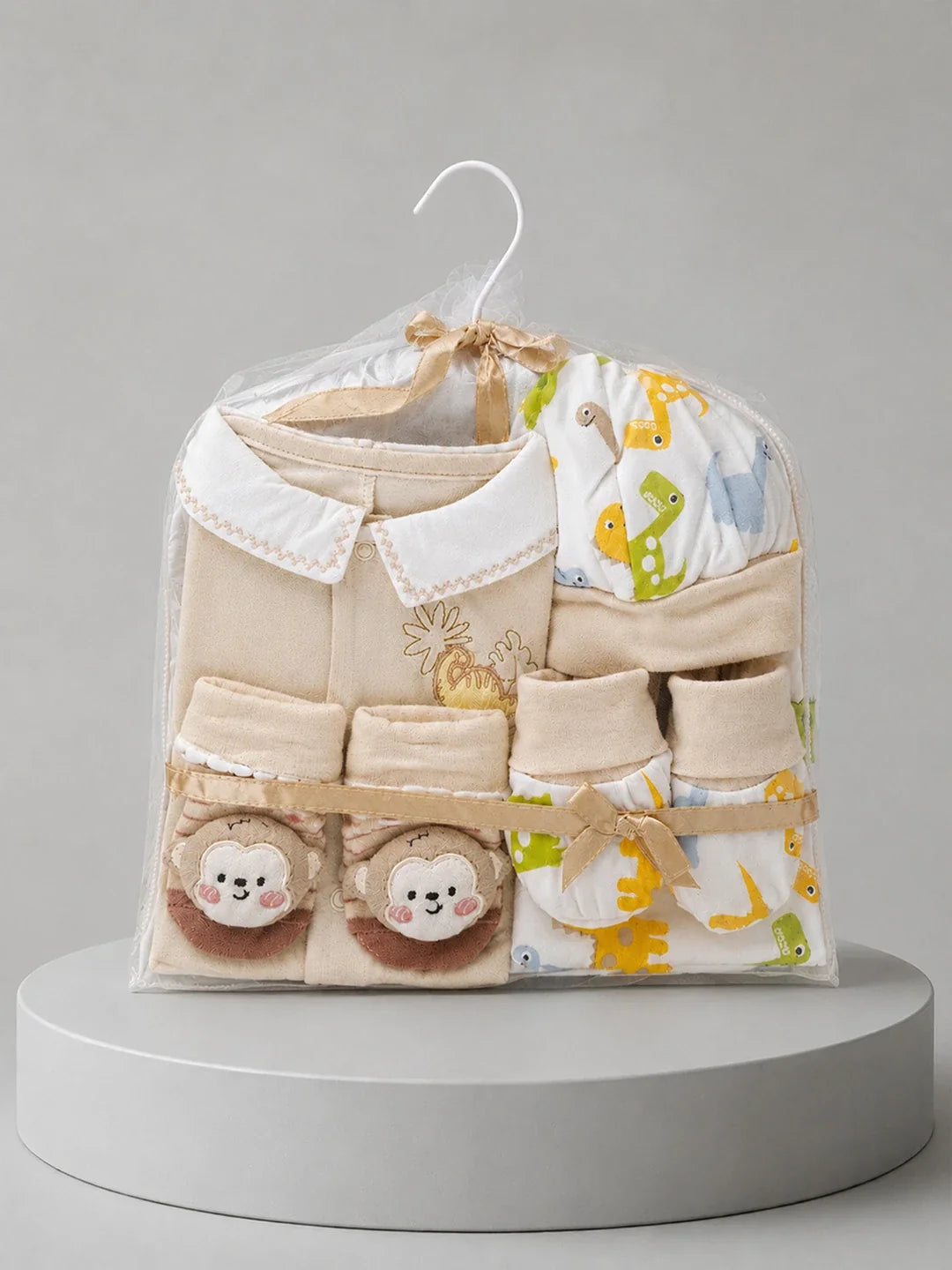 9 Pcs Beige Animal Print Newborn Baby Gift Hamper (0-6 Months)