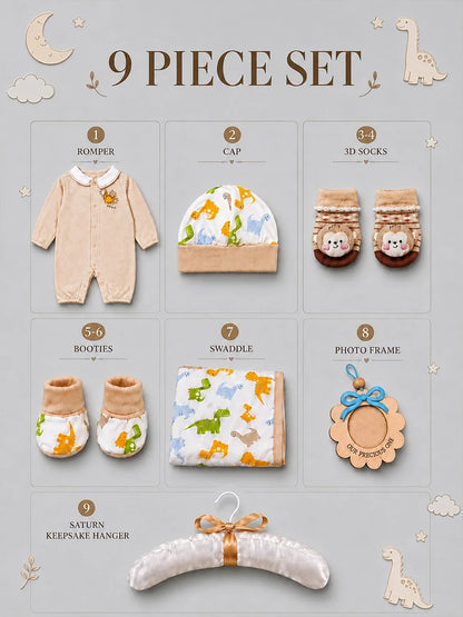 9 Pcs Beige Animal Print Newborn Baby Gift Hamper (0-6 Months)