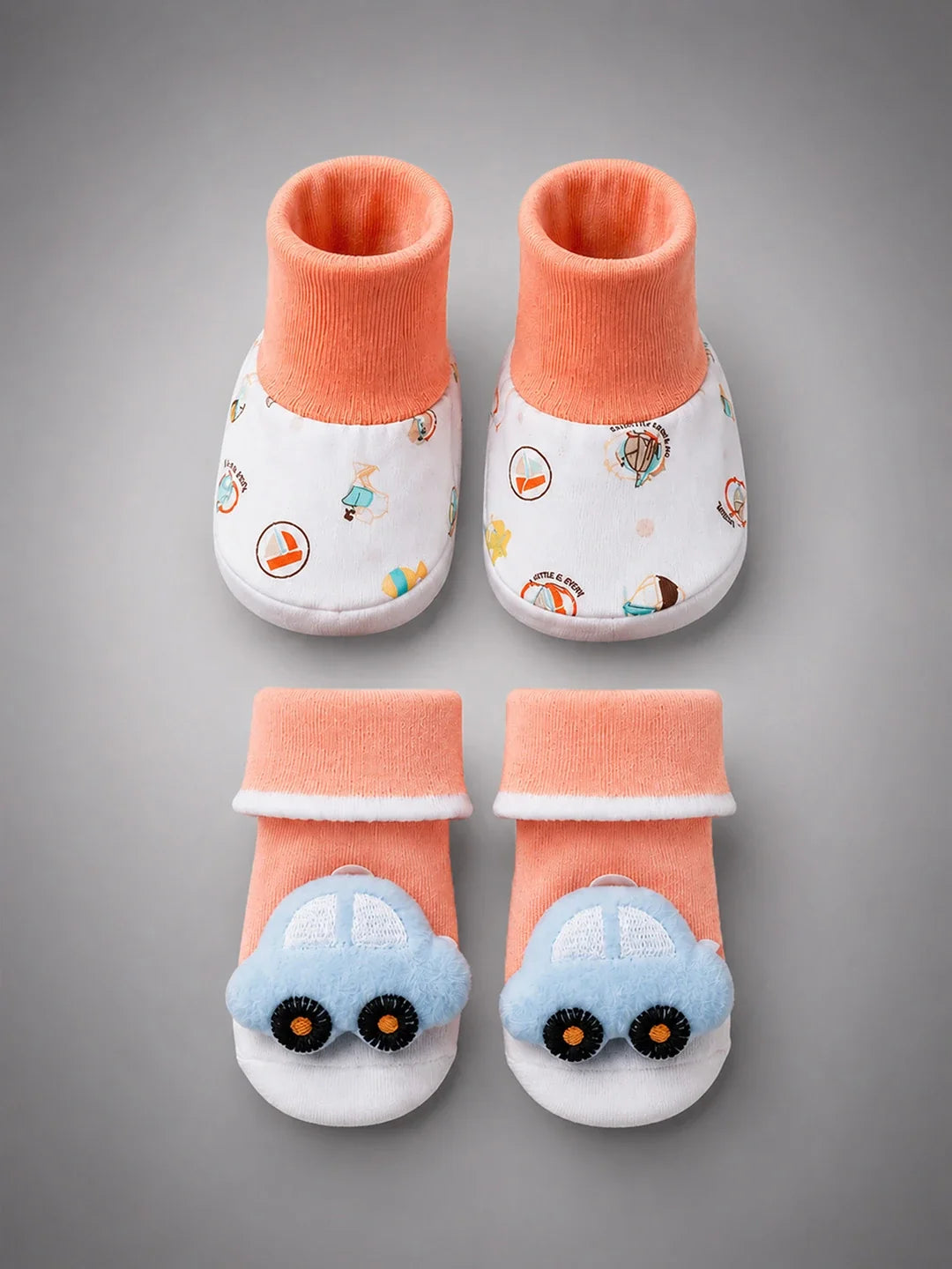 9 Pcs Peach Fish Print Newborn Baby Gift Hamper (0-6 Months)