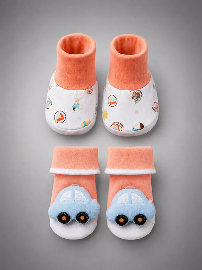 9 Pcs Peach Fish Print Newborn Baby Gift Hamper (0-6 Months)
