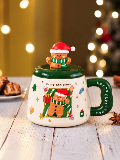Gingerbread 3D Lid Ceramic Hot Chocolate and Coffee Christmas Mug
