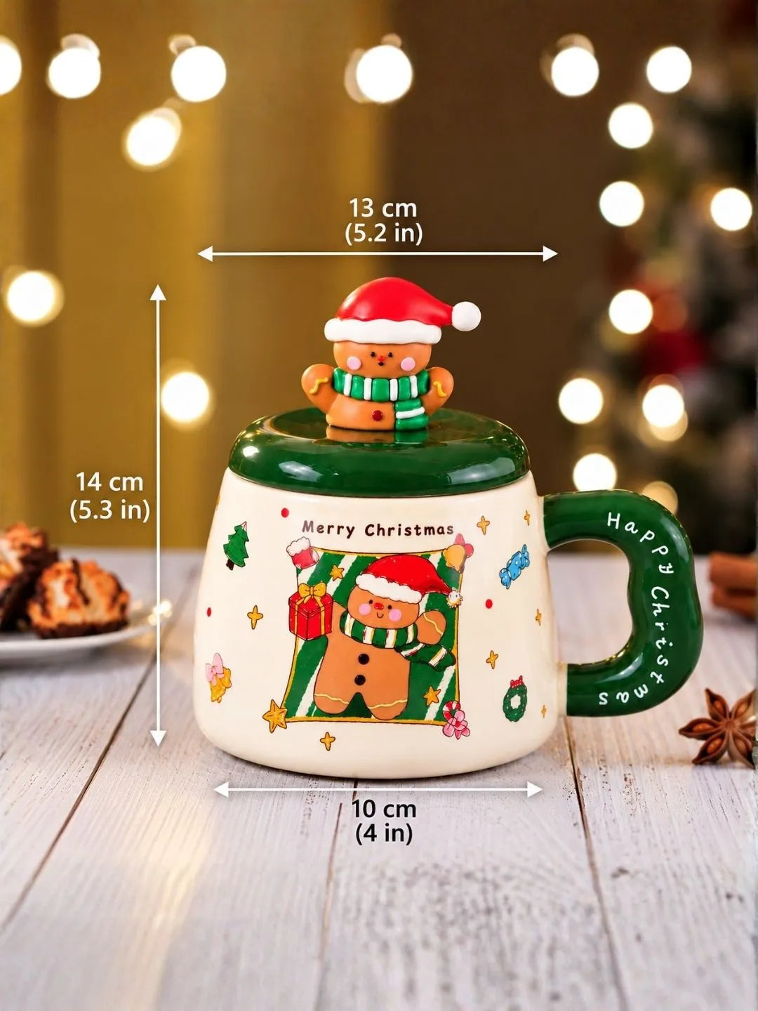 Gingerbread 3D Lid Ceramic Hot Chocolate and Coffee Christmas Mug