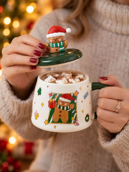 Gingerbread 3D Lid Ceramic Hot Chocolate and Coffee Christmas Mug